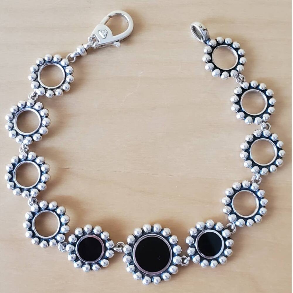 Lagos Sterling Silver Maya Black Onyx Circle Link Caviar Bracelet SMALL 6.75in - Picture 7 of 7